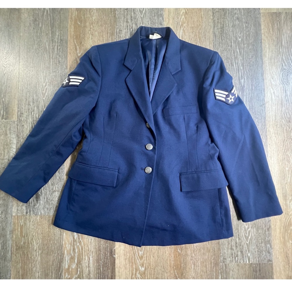 US Air Force Service Dress Jacket Womens 14MR Blue Military Uniform Blazer Patch